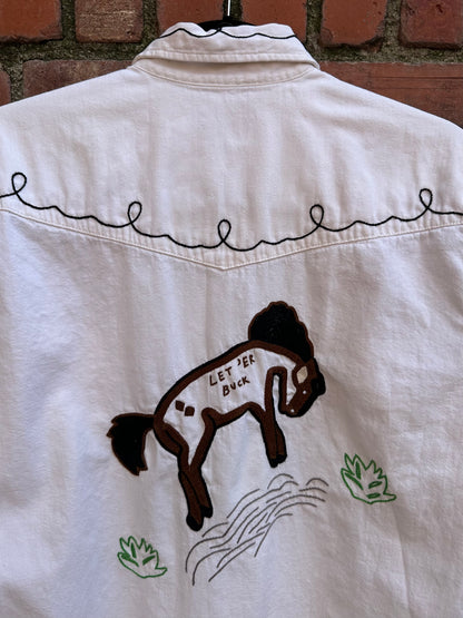 Custom Hand Embroidered “Let ‘Er Buck” Western Shirt (Unisex M)