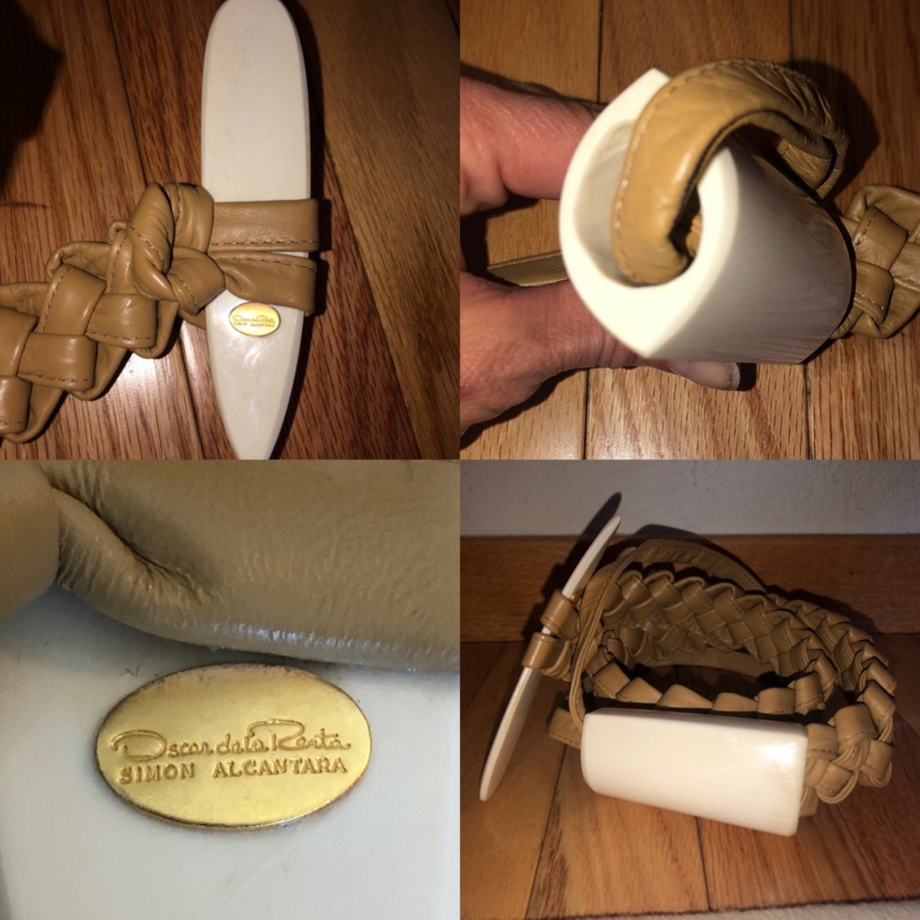 Vintage Oscar de la Renta x Simon Alcantara Square Braided Leather Bone Belt