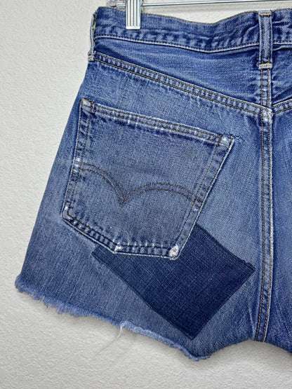60’s LEVI’S BIG E Redline Selvedge Patchwork Denim Cutoff Shorts (Unisex 28/Modern 6)