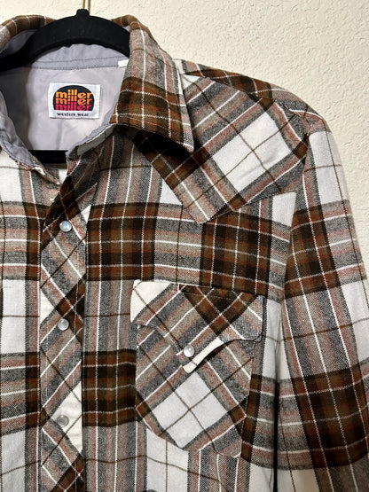 70’s Miller Western Wear Pearl Snap Flannel Shirt (Unisex M)