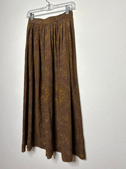 80’s Calvin Klein Silk Pleated Western Paisley Maxi Skirt (S)