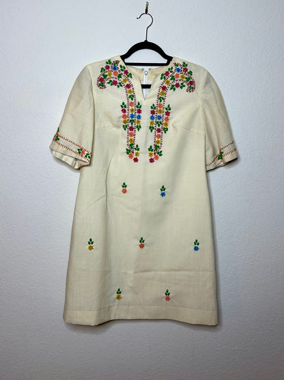 60s Star of Siam Handwoven Pure Silk Hand Embroidered Dress