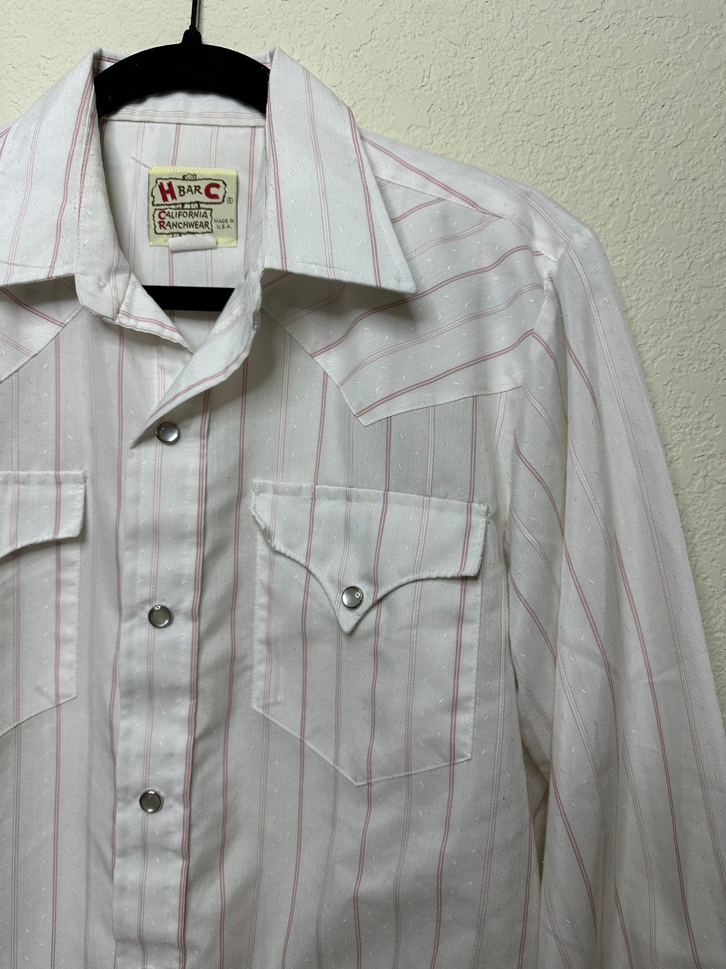 70’s H Bar C Ranchwear Pinstripe Western Pearl Snap Shirt (Unisex M)