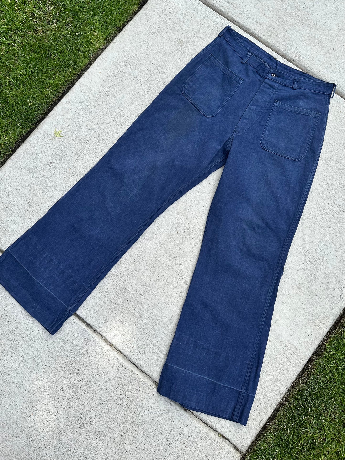 40’s/50’s US Navy Denim Selvedge Fly Wide Leg Deck Pants (Unisex 34)