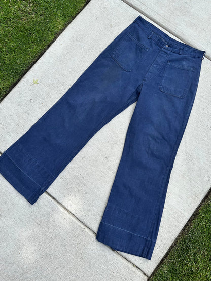 40’s/50’s US Navy Denim Selvedge Fly Wide Leg Deck Pants (Unisex 34)
