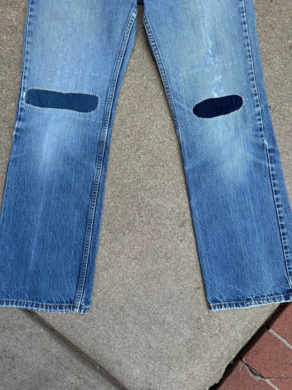 CUSTOM: 80’s Levi’s 517 Orange Tab Bootcut Boro Patched Denim Jeans USA (Men’s 32x31 / Women’s 30)