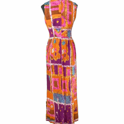 70s Boutique of California Colorful Abstract Print Summer Maxi Dress (M/L)