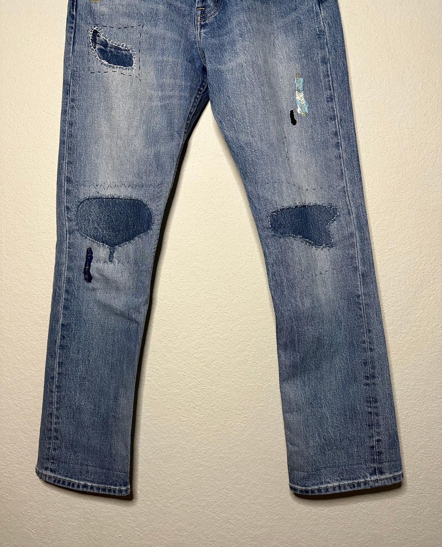 Hand Boro & Sashiko Mended & Patched Cone Denim Jeans (25/26 - Modern 0/2)