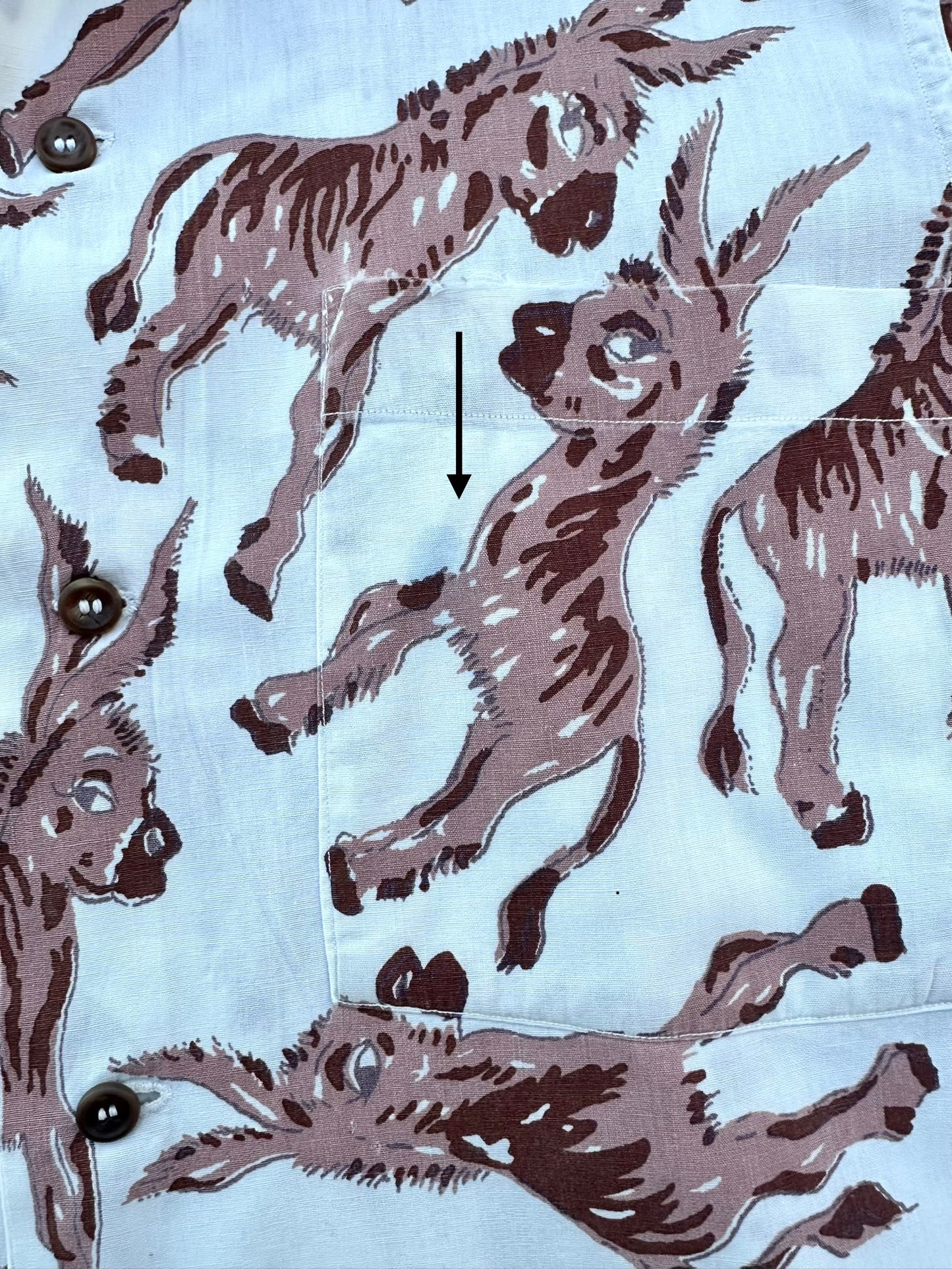 50’s Handmade Donkey Printed Cotton Casual Shirt (Unisex M)