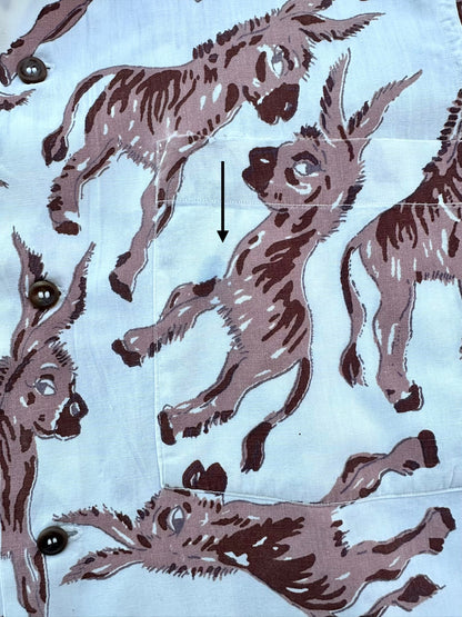 50’s Handmade Donkey Printed Cotton Casual Shirt (Unisex M)