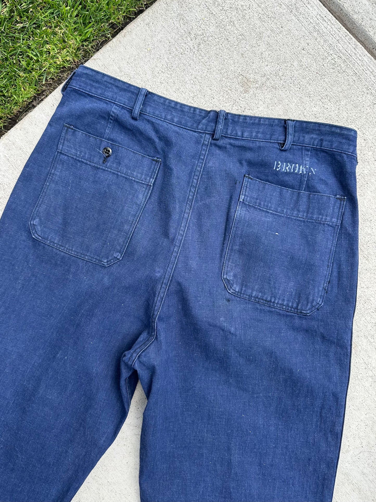 40’s/50’s US Navy Denim Selvedge Fly Wide Leg Deck Pants (Unisex 34)