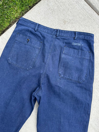 40’s/50’s US Navy Denim Selvedge Fly Wide Leg Deck Pants (Unisex 34)