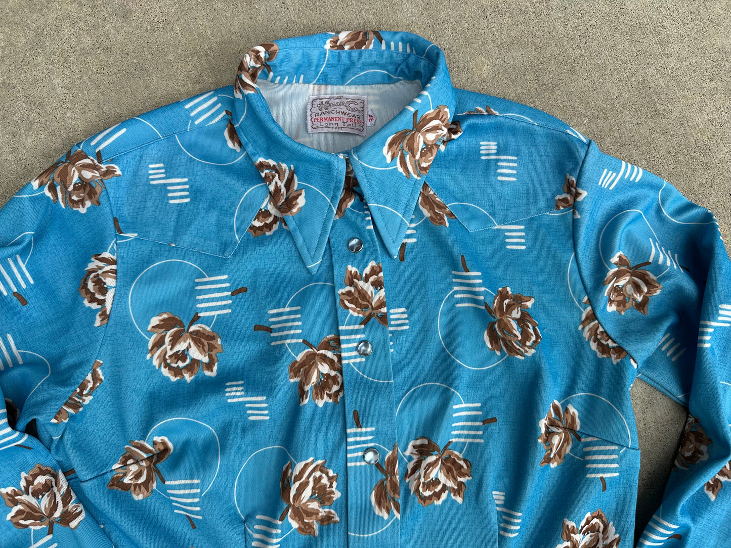 70’s H Bar C Women’s Rose Western Disco Pearl Snap Shirt (M)