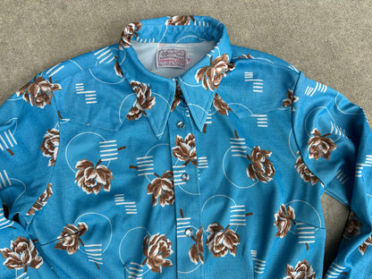 70’s H Bar C Women’s Rose Western Disco Pearl Snap Shirt (M)