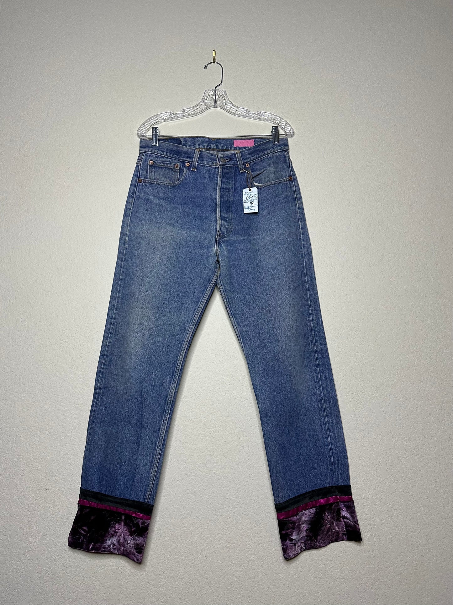 MCA Vintage Revival: 90’s 501 Jeans w/ Custom Velvet USA Hem (32x30 / Women’s Modern 30)