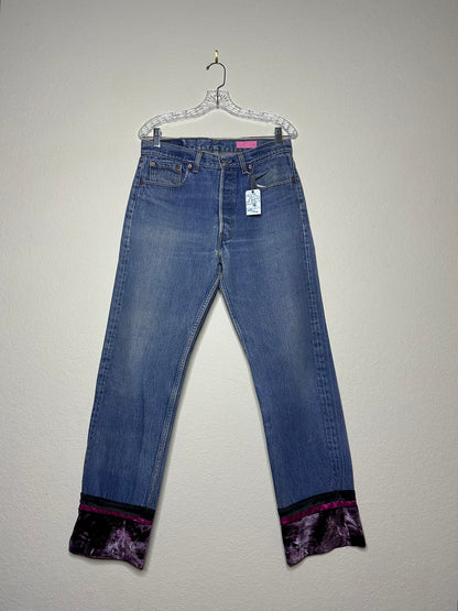 MCA Vintage Revival: 90’s 501 Jeans w/ Custom Velvet USA Hem (32x30 / Women’s Modern 30)
