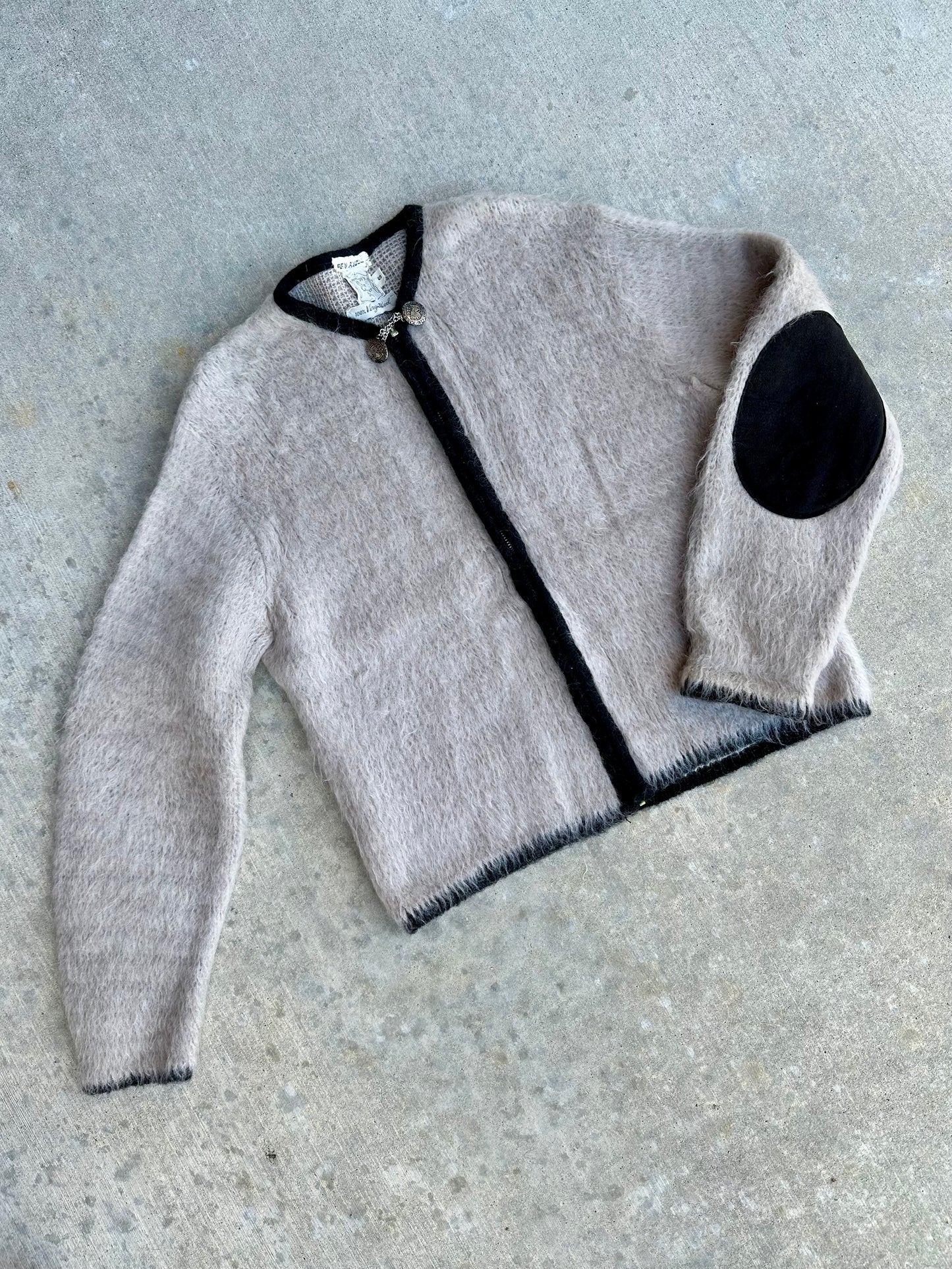 60’s McCurdy’s Mohair Zip-Up Cardigan Sweater w/ Suede Elbows (Women’s S/M)