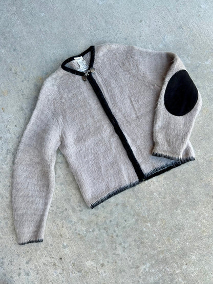 60’s McCurdy’s Mohair Zip-Up Cardigan Sweater w/ Suede Elbows (Women’s S/M)