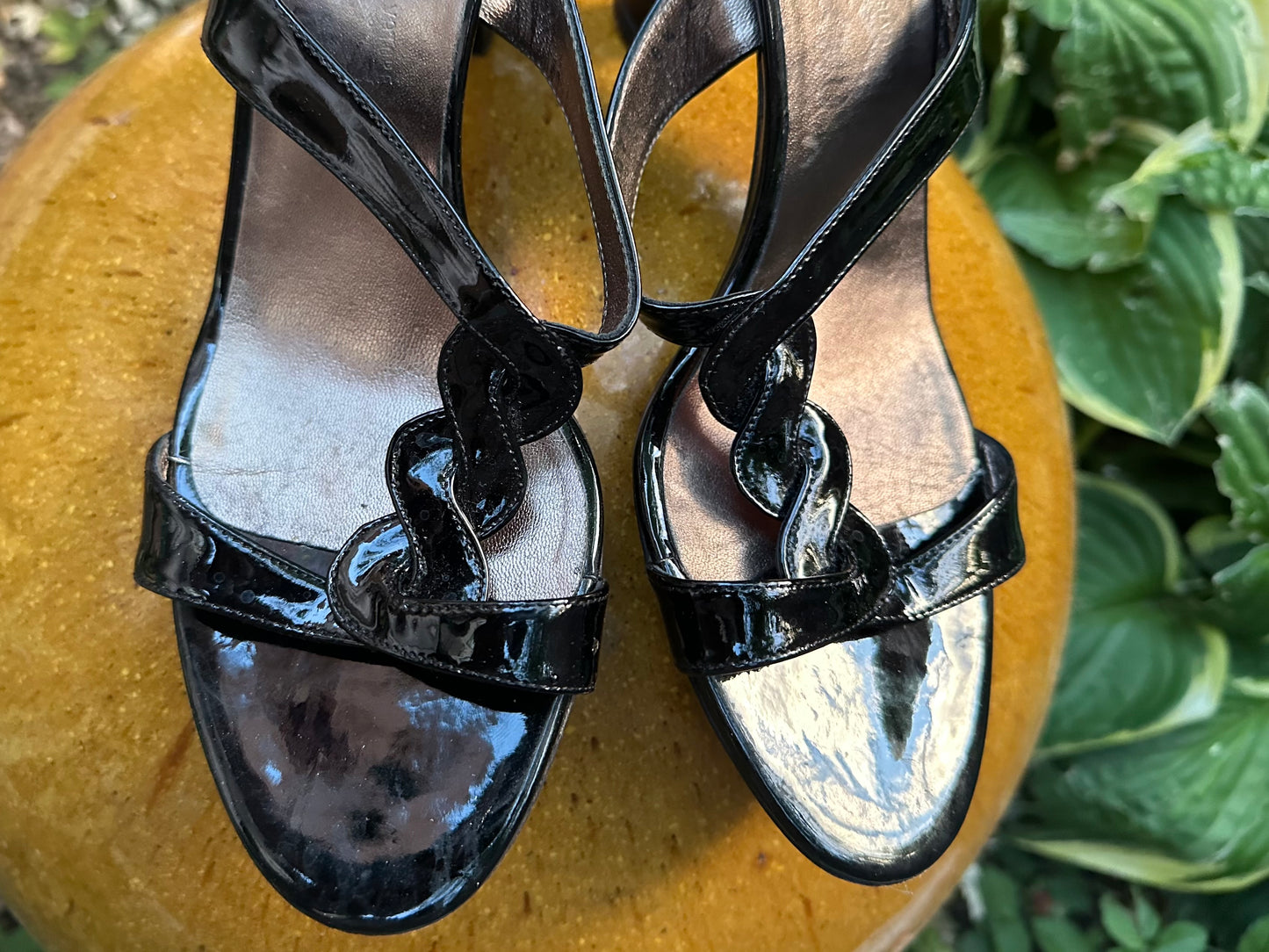 Vintage Ferragamo Braided Patent Leather Block Heel Sandals (8/8.5)