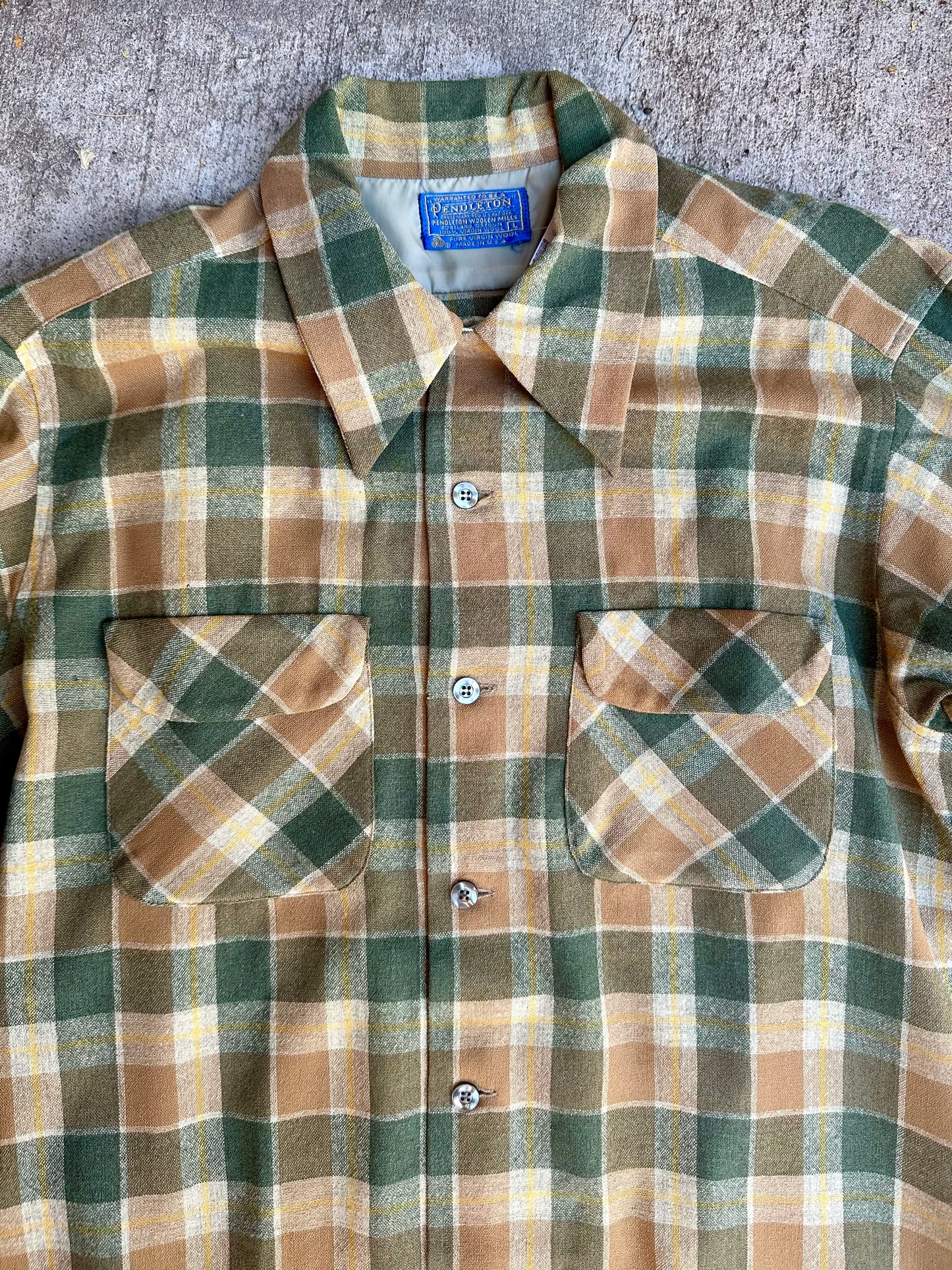 70’s Pendleton Loop Collar Plaid Wool Board Shirt (Men’s L)