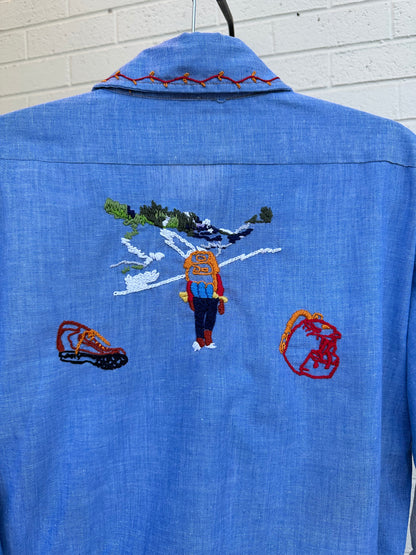 70’s Wrangler Hand Embroidered Chambray Shirt (L)