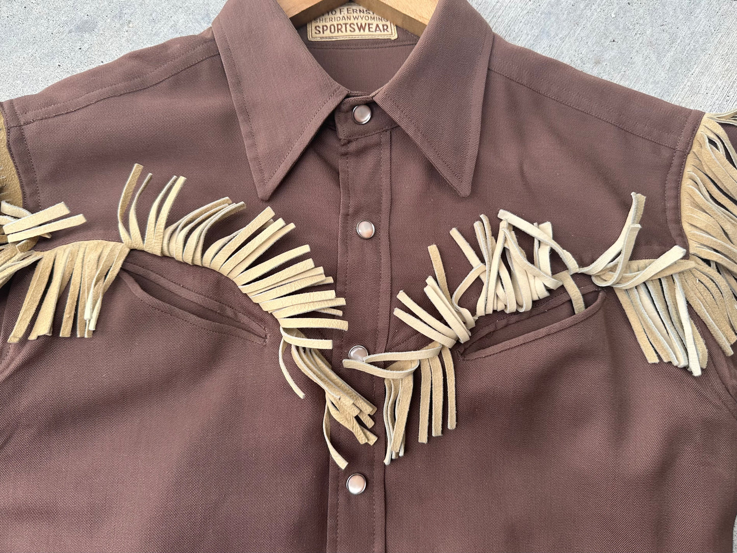 40’s Western Gabardine Fringe Pearl Snap Shirt (Unisex XS/S)