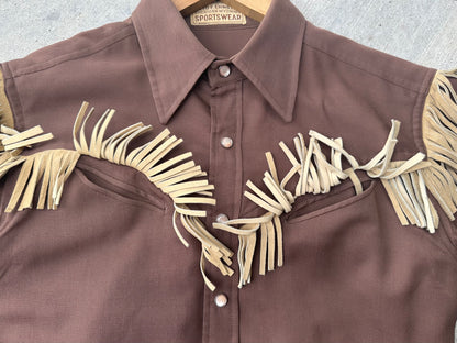 40’s Western Gabardine Fringe Pearl Snap Shirt (Unisex XS/S)