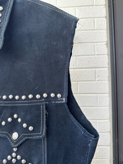 60’s Roncelli Style Studded Cowhide Suede Western Cutoff Overshirt (Men’s L)