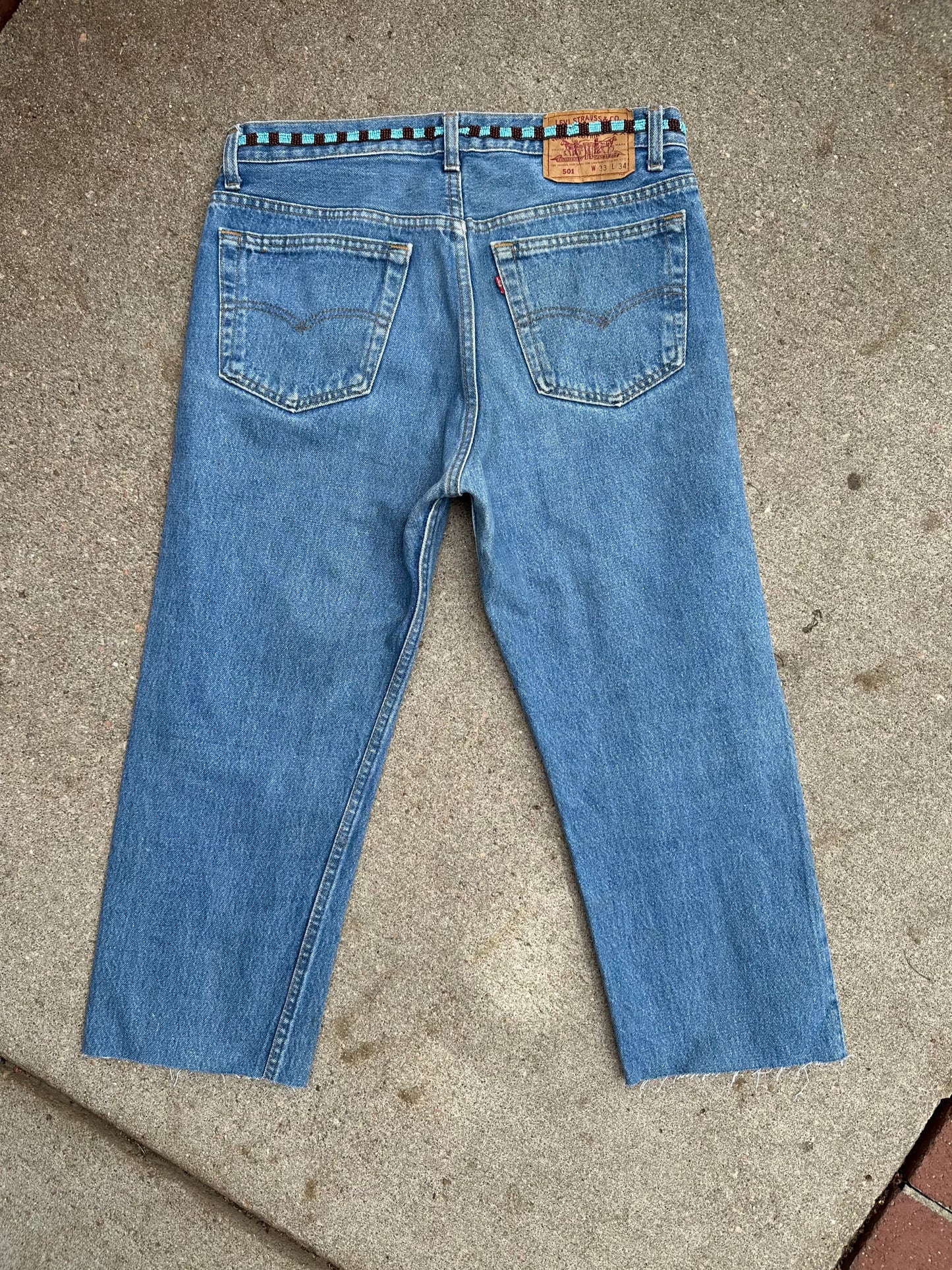 90’s Custom Beaded Waist Levi’s 501 Raw Crop / Capri Jeans (Modern 29/30)