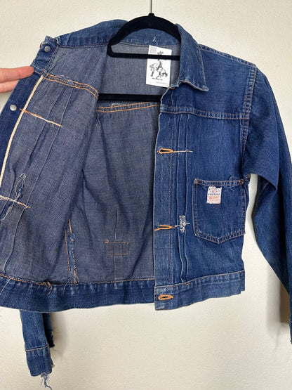 Rare 40’s Selvedge Buckle Back Pleated Type 1 Denim Jacket (Women’s XS)