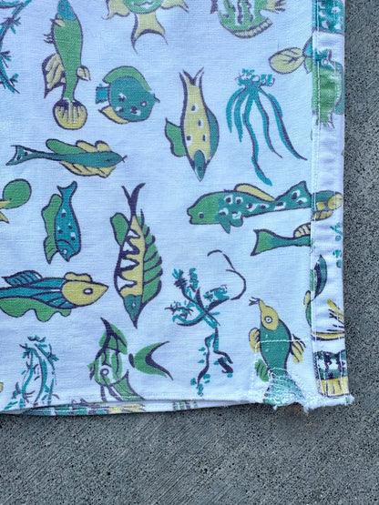 50’s Handmade Fish Printed Cotton Casual Shirt (Unisex S)
