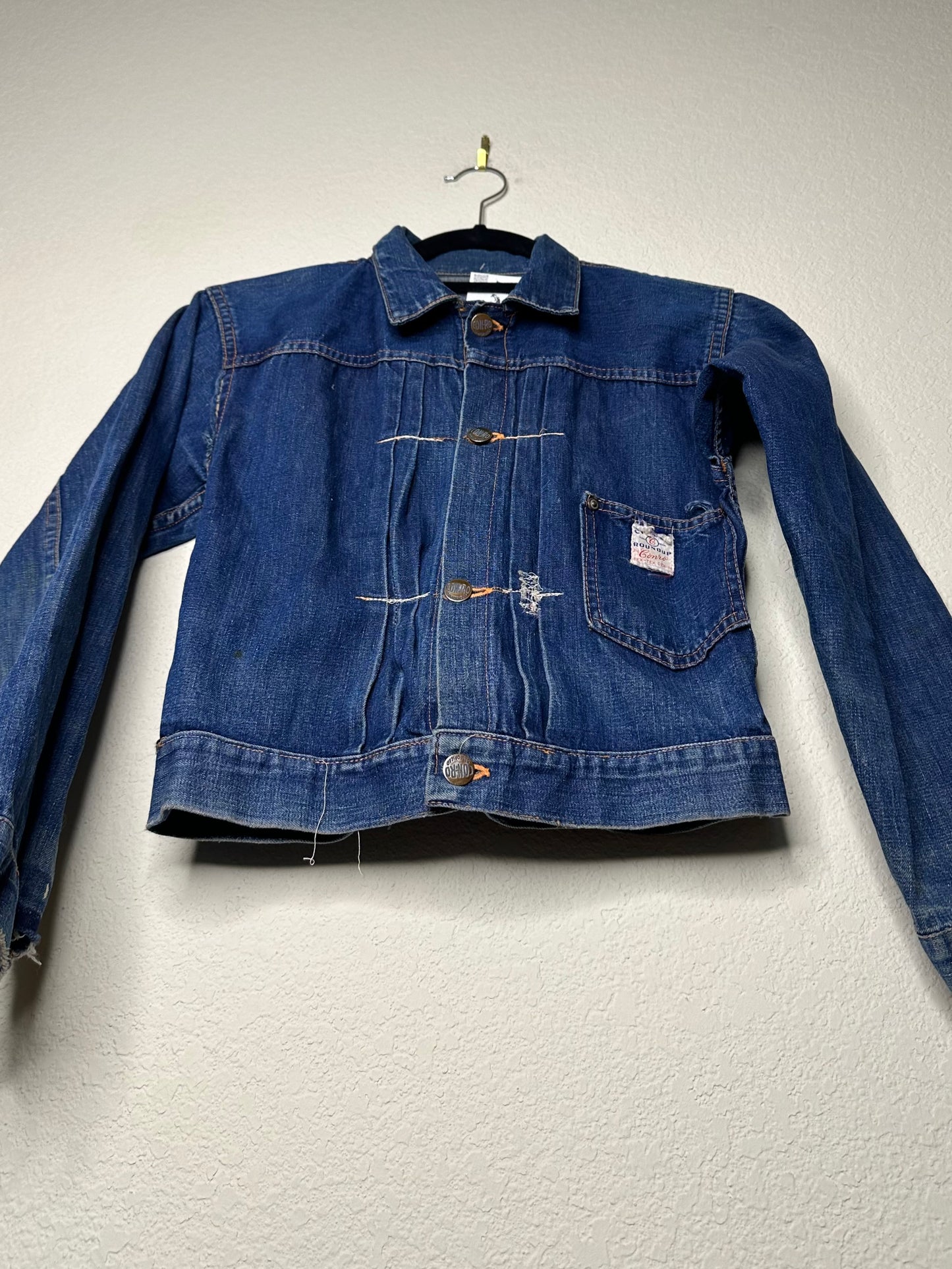 Rare 40’s Selvedge Buckle Back Pleated Type 1 Denim Jacket (Women’s XS)
