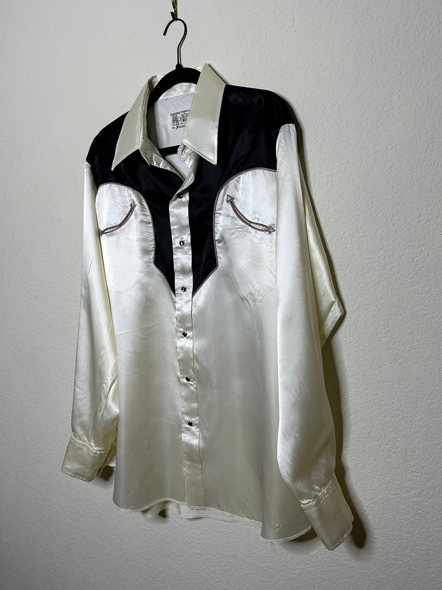 70’s Panhandle Slim Pearl Snap Satin Rockabilly Western Shirt (Unisex XL)