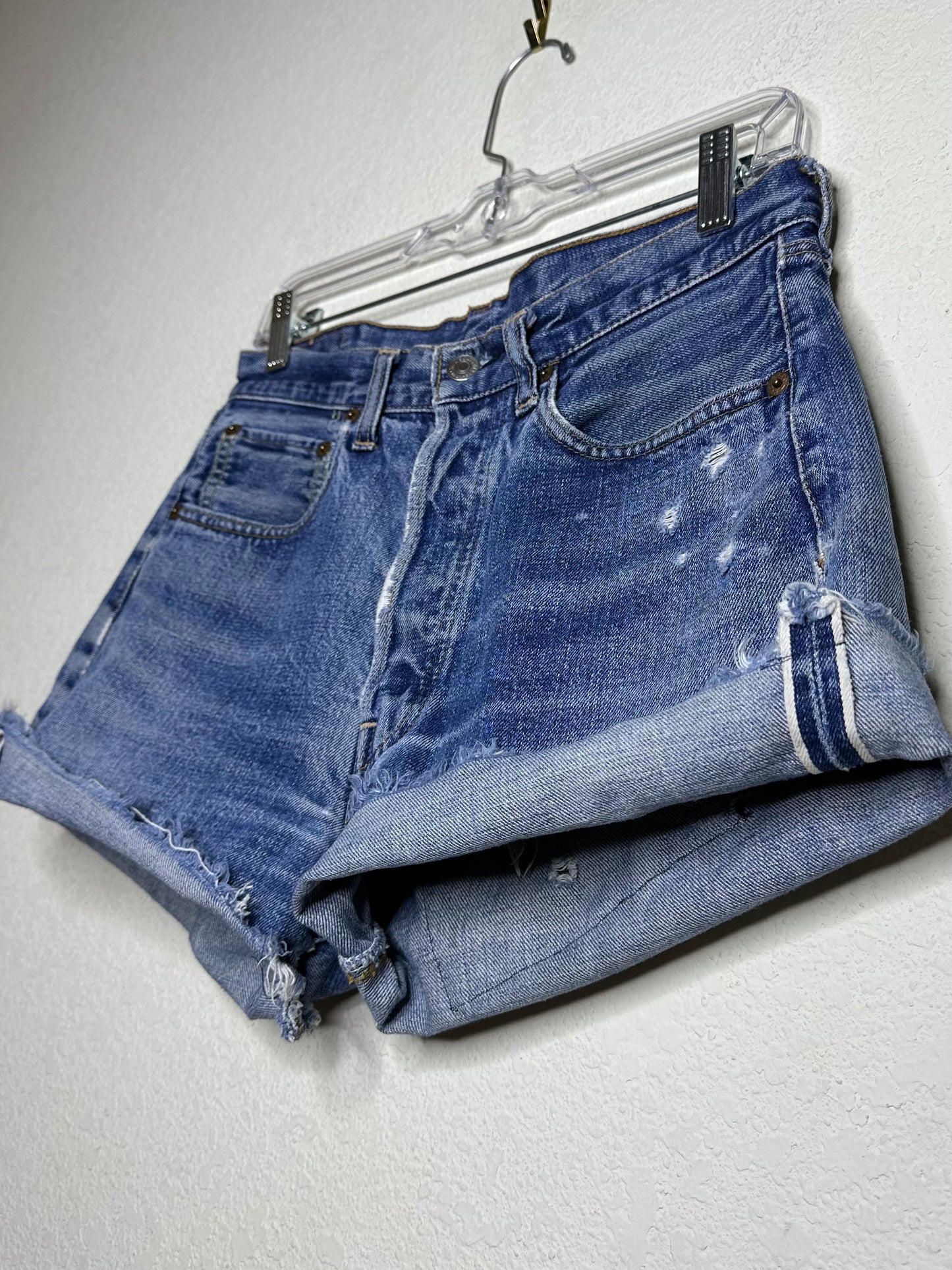 60’s LEVI’S BIG E Redline Selvedge Patchwork Denim Cutoff Shorts (Unisex 28/Modern 6)