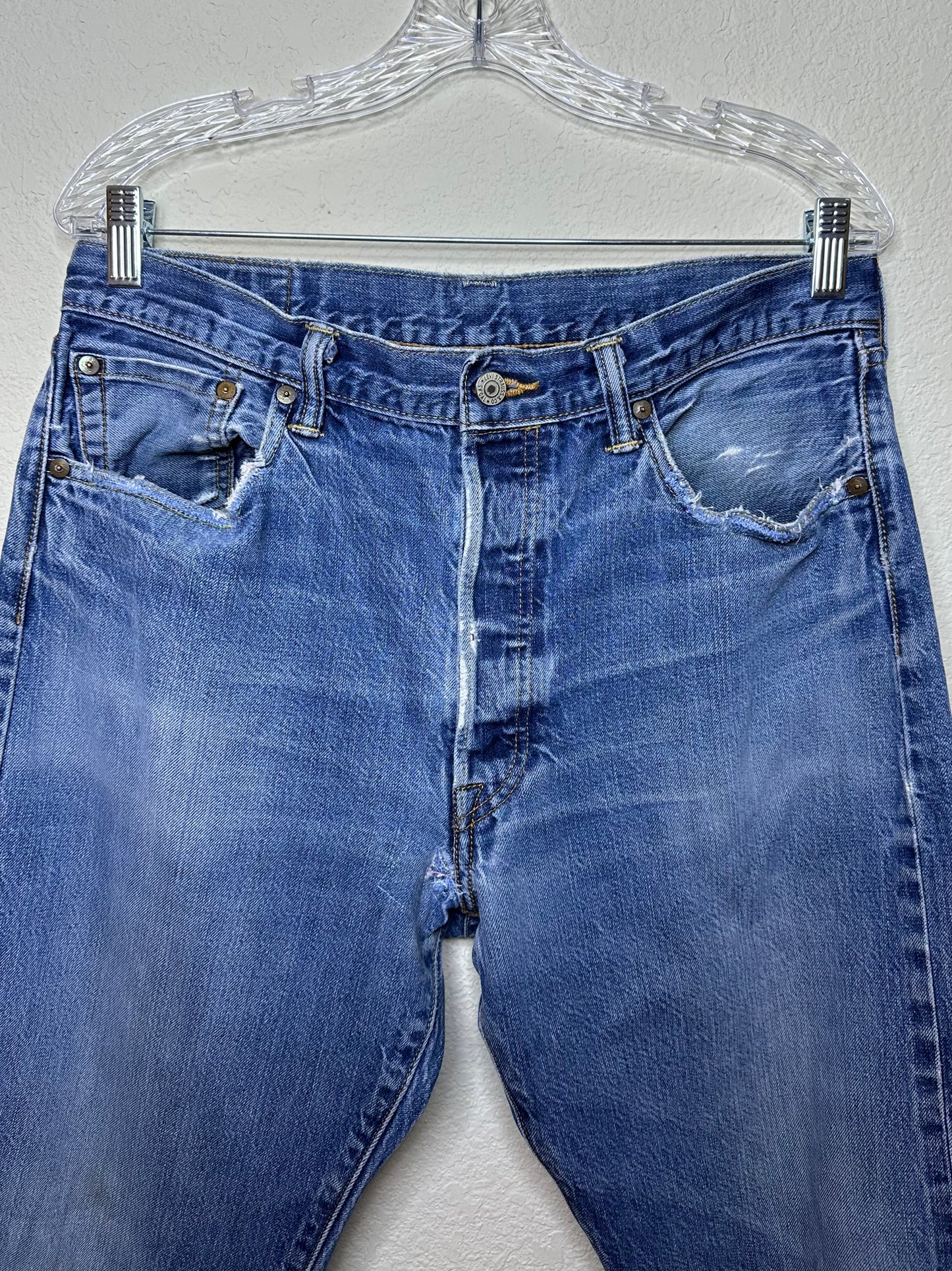 80’s Redline Levi’s 501 Selvedge Heavily Distressed Jeans (34x32 / Modern 10/12)