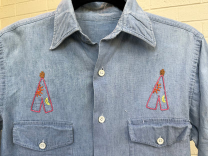 Custom Tiger Embroidered Chambray Shirt (Women’s S/M)