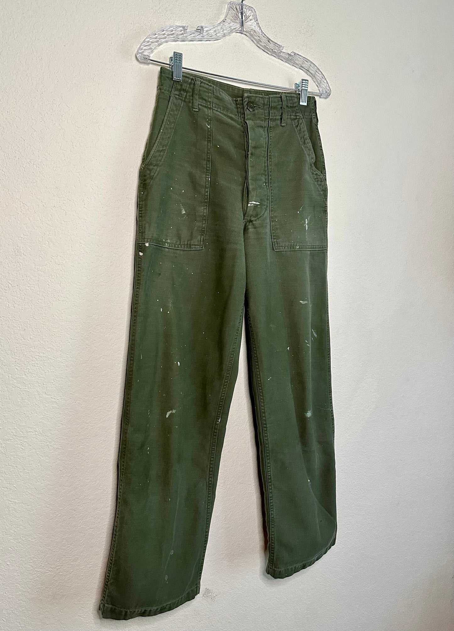 60’s Military OG-107 Cotton Sateen Field Pants w/ Paint Splatter (27x29)