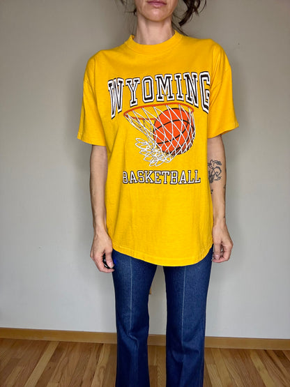 80’s Wyoming Basketball Flocked Puffy Graphic Tee (Unisex L)