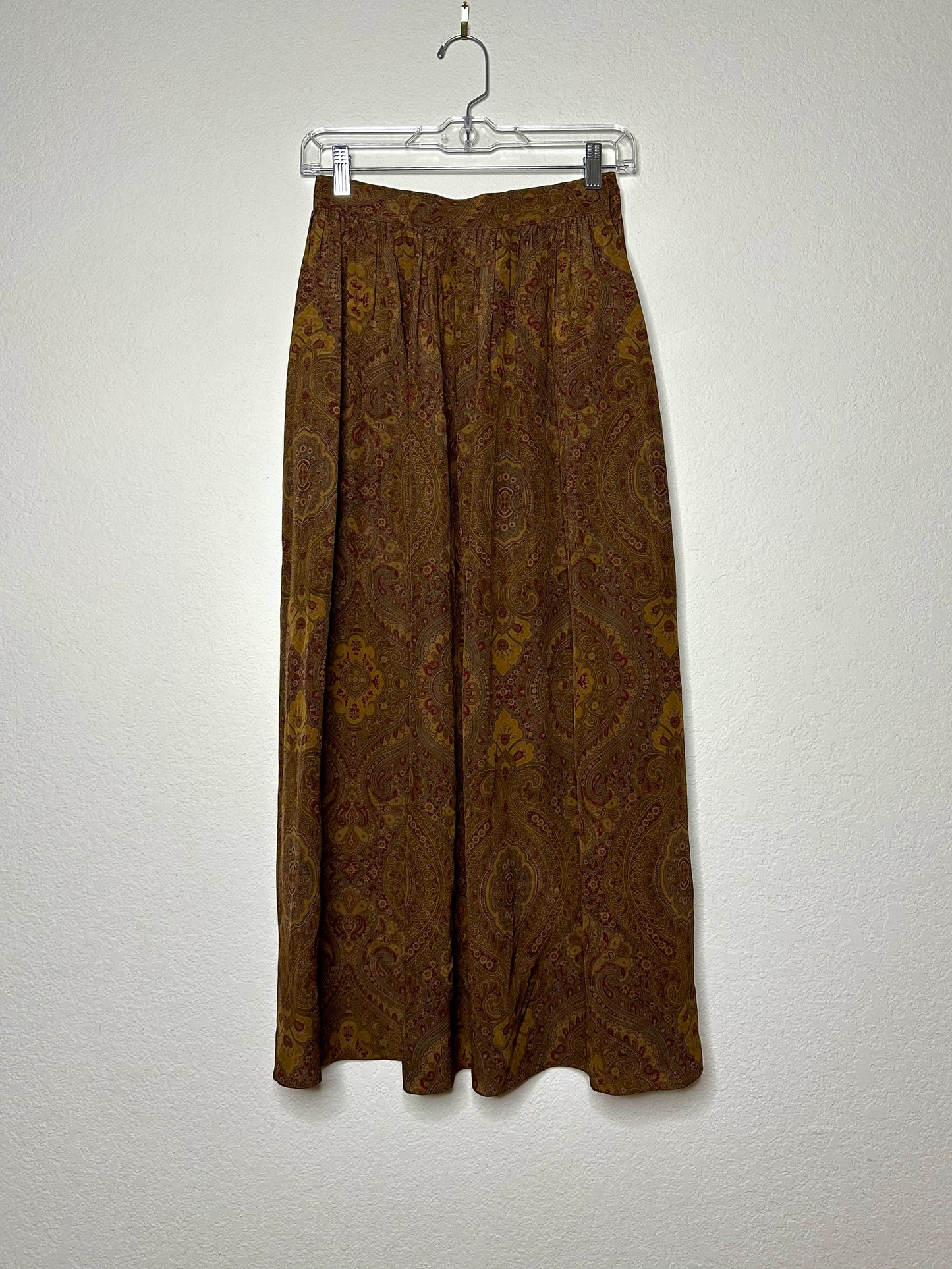 80’s Calvin Klein Silk Pleated Western Paisley Maxi Skirt (S)