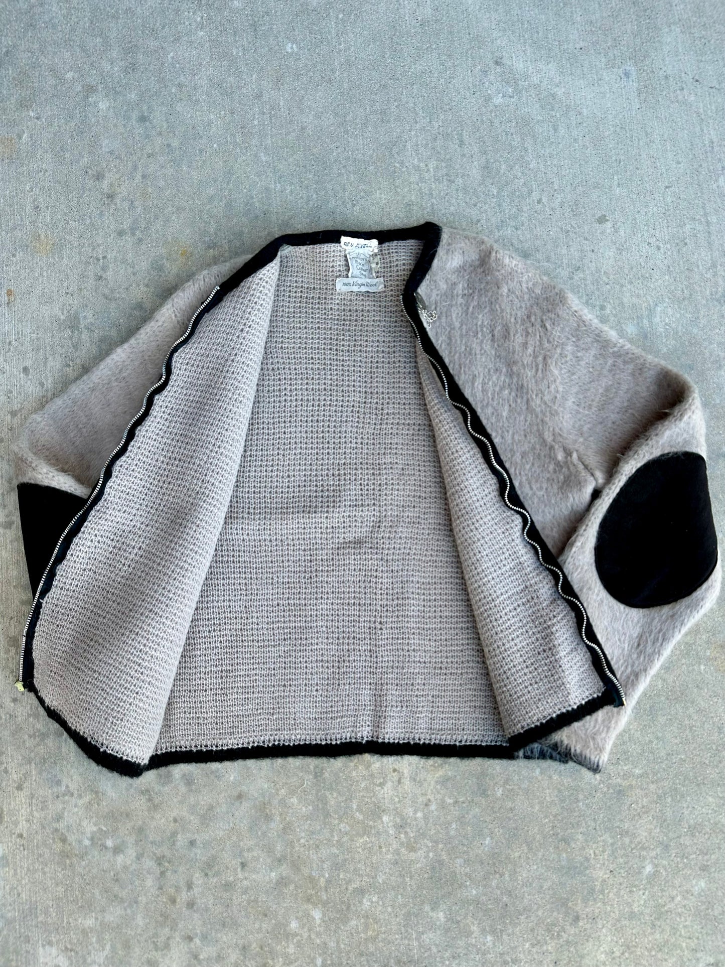 60’s McCurdy’s Mohair Zip-Up Cardigan Sweater w/ Suede Elbows (Women’s S/M)