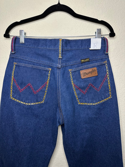 MCA Vibtage Revival: 70’s Wrangler Indigo Hand Embroidered Boot Flare Jeans (Modern 27/28)