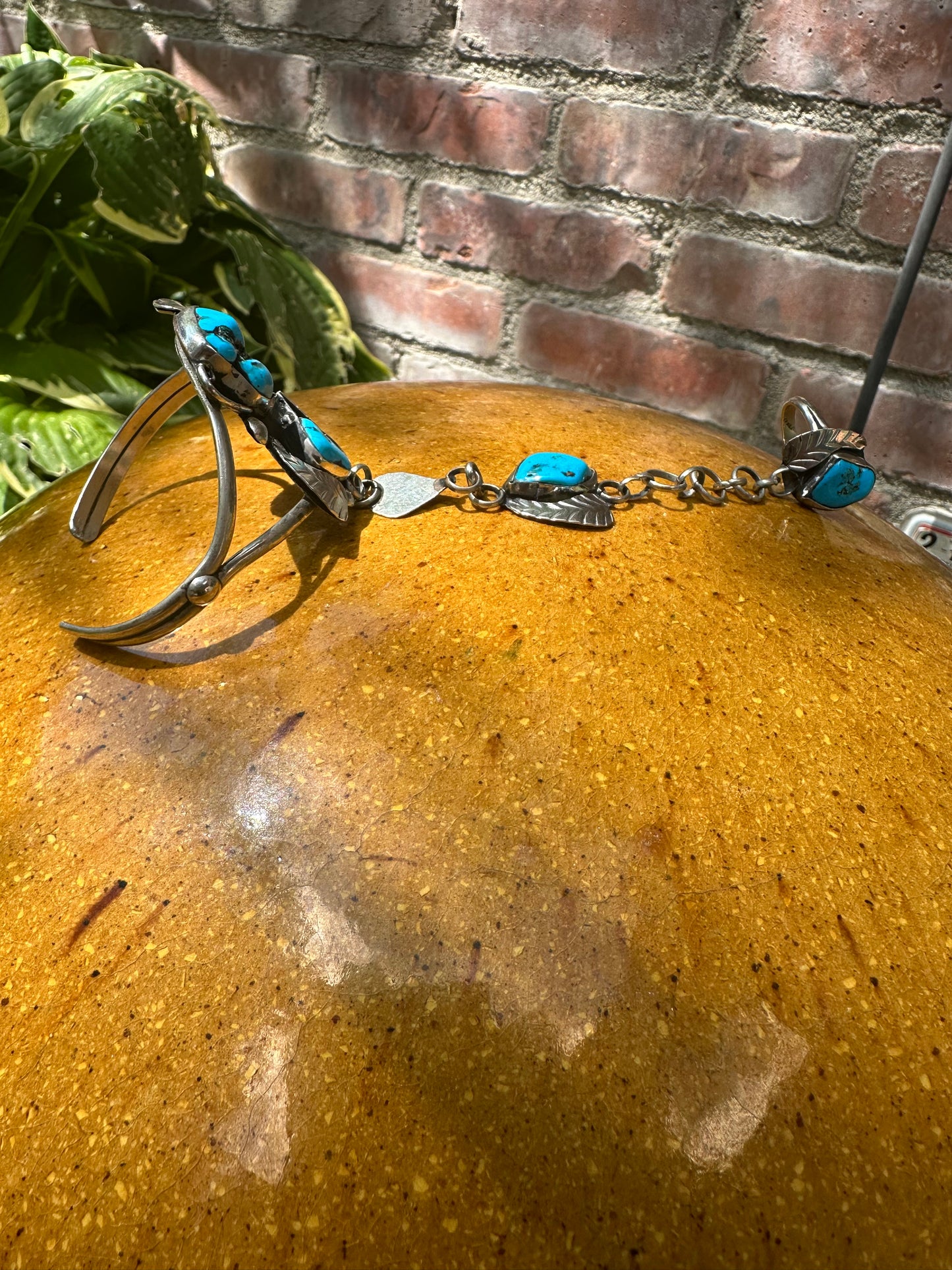 70’s Navajo Turquoise Nugget Silver Slave Bracelet