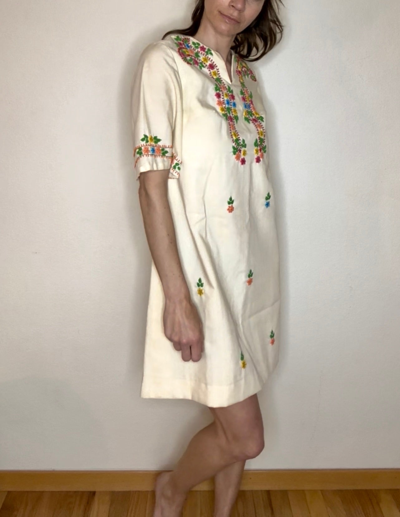 60s Star of Siam Handwoven Pure Silk Hand Embroidered Dress