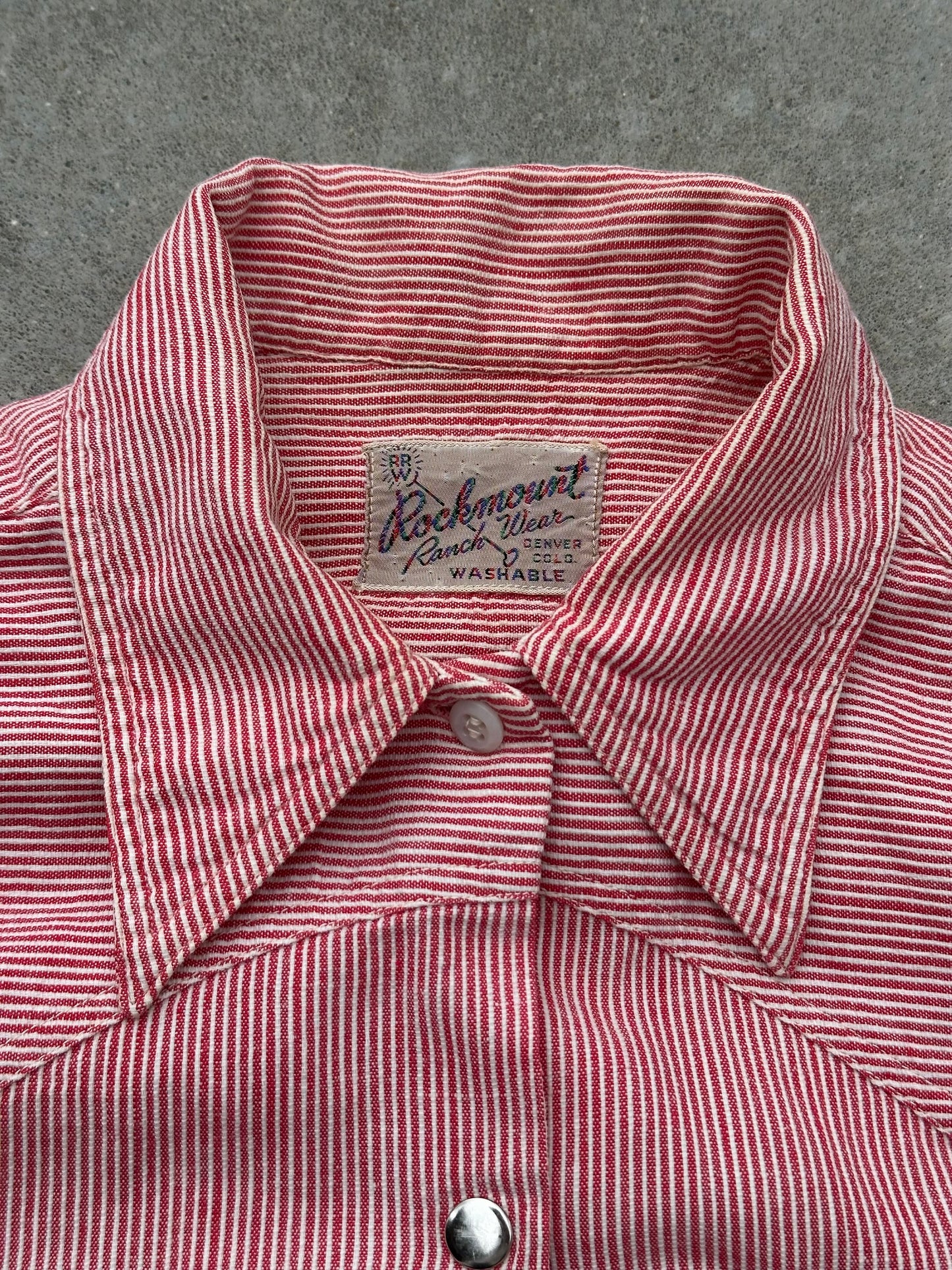 RARE 40’s Rockmount Ranchwear Women’s Sawtooth Woven Cotton Stripe Pearl Snap Shirt (XS/S)