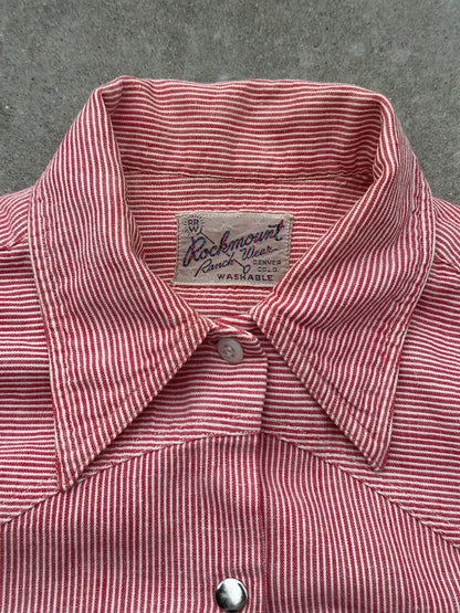 RARE 40’s Rockmount Ranchwear Women’s Sawtooth Woven Cotton Stripe Pearl Snap Shirt (XS/S)