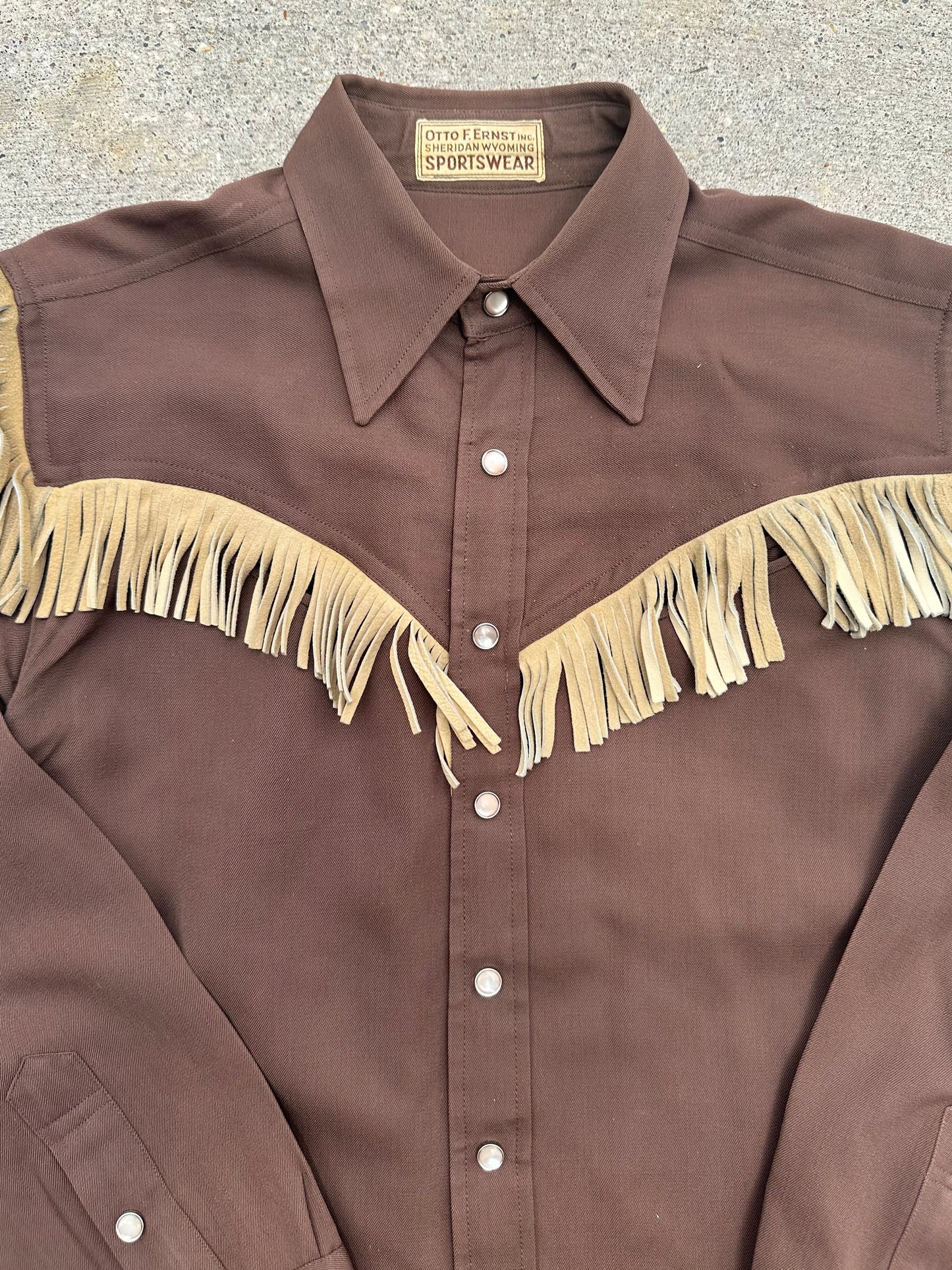 40’s Western Gabardine Fringe Pearl Snap Shirt (Unisex XS/S)