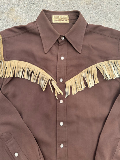 40’s Western Gabardine Fringe Pearl Snap Shirt (Unisex XS/S)