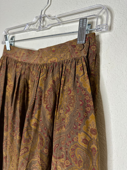 80’s Calvin Klein Silk Pleated Western Paisley Maxi Skirt (S)