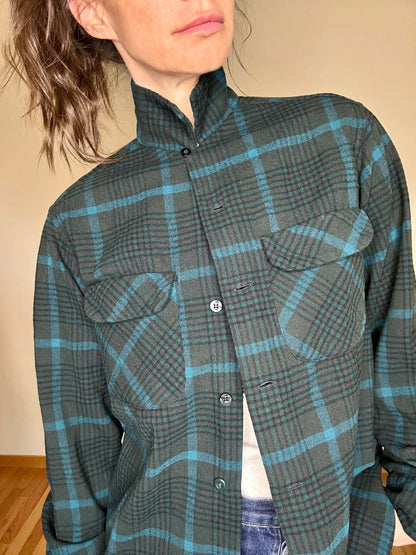 60’s Pendleton Wool Tartan Plaid Elbow Patch Board Shirt (Unisex S)