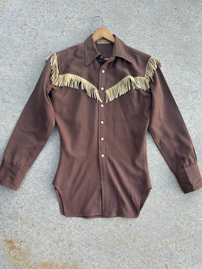 40’s Western Gabardine Fringe Pearl Snap Shirt (Unisex XS/S)